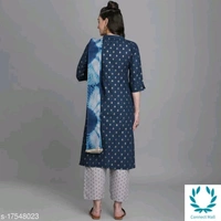 Women Cotton Straight Printed Long Kurti With Palazzos - XL